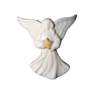 Lenox White Procelain Angel With Star Brooch Pin in box